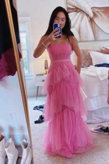 Princess Hot Pink A Line Tulle Long ...